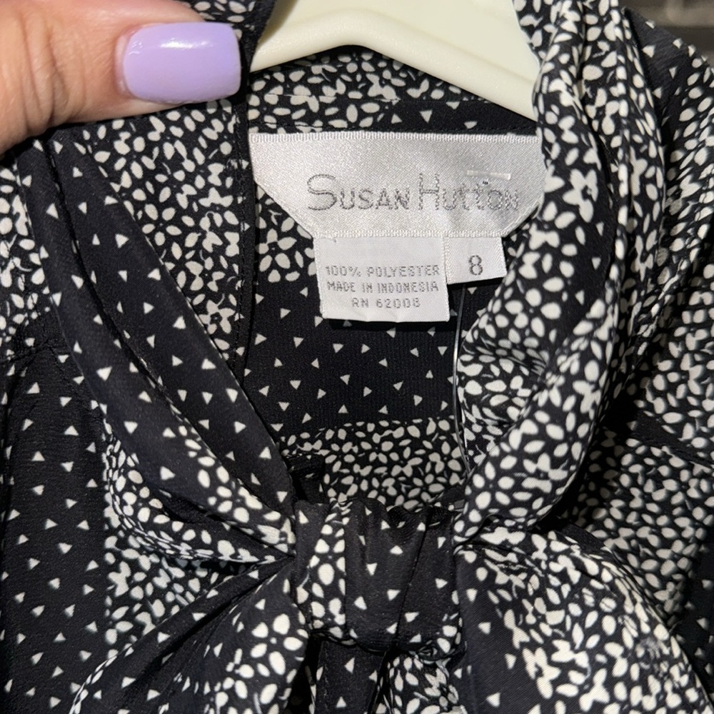Susan Hutton- Vintage Black & White Long Sleeve Blouse size 8 - Picture 5 of 7